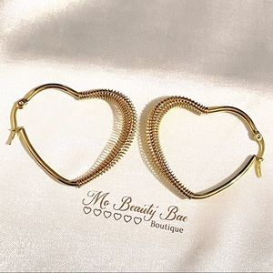 Gold Spiral Heart Hoop Earrings